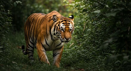 Majestic Tiger in Lush Green Forest