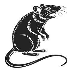 Stylized Black Rat Standing on Hind Legs with Open Mouth and Long Tail Silhouette