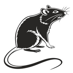 Monochrome Rat Silhouette Isolated on White Background, Side View Rodent Line Art