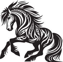 Black and White Berber Horse Vector Illustration – High-Quality Line Art Design