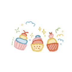 Cute Crayon Style Cupcakes Illustration with Sprinkles and Stars
