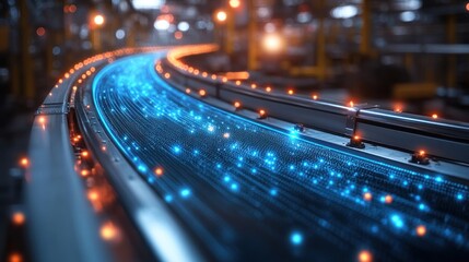 Futuristic Data Stream on Conveyor Belt