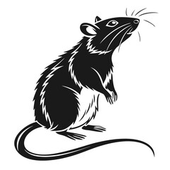 Black Silhouette of a Rat on Two Legs Looking Upward with Long Whiskers Detail