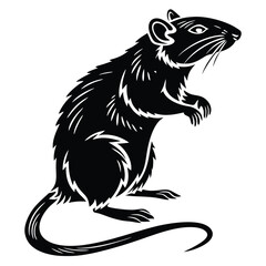 Black and White Rat Standing Rodent with Detailed Fur Silhouette Style