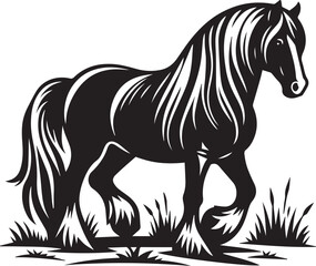 Black and White Berber Horse Vector Illustration – High-Quality Line Art Design