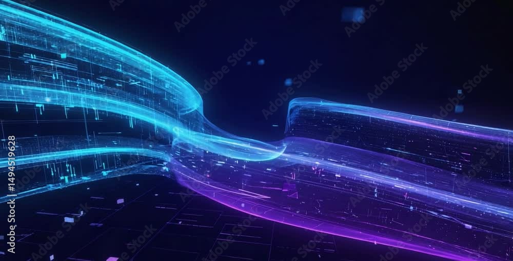 Poster futuristic data stream visualized in cyan and magenta
