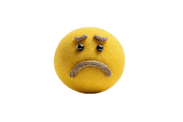 PNG Sad face tennis ball with eyebrows and frown expression on black background