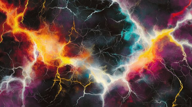 Abstract art depicting vibrant, swirling energy resembling lightning bolts across a dark, textured background