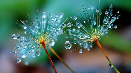Dew-Kissed Dandelion Seeds: A Delicate Macro View of Nature's Beauty