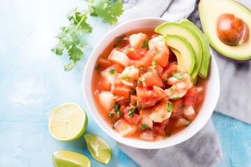 Refreshing ceviche seafood cocktail with avocado