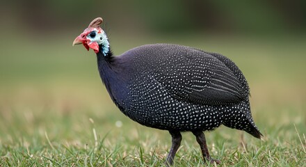 Helmeted Guineafowl in Grassland