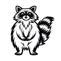 Stylized Raccoon in Black and White, Cute Cartoon, Wildlife, Mammal