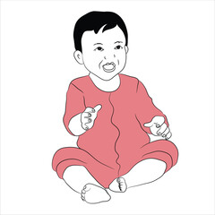Vector illustration of a baby sitting independently with a joyful expression, representing a key developmental milestone in early childhood.