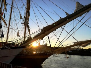 Ship boat on the sea sunset over the Baltic Sea Poland Europe