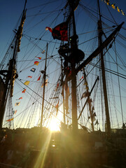 sailing Ship boat on the sea sunset over the Baltic Sea Poland Europe
