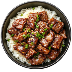 Delicious bulgogi with rice recipe korean food isolated on a white background