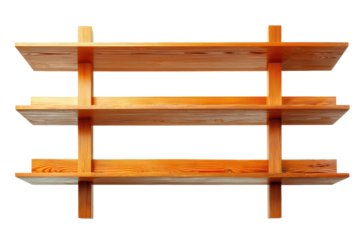 PNG Wooden wall shelf with three tiers and horizontal slats