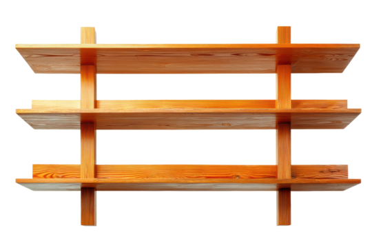 PNG Wooden wall shelf with three tiers and horizontal slats