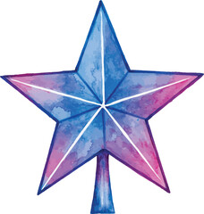Watercolor Christmas Tree Topper Star in Blue and Pink Hues