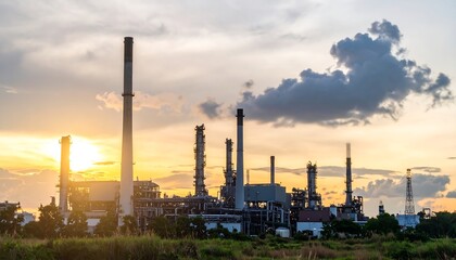 Fototapeta premium Industrial factory at sunset.