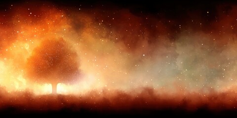 Fototapeta premium Mystical Silhouette of a Tree Against a Colorful Cosmic Background