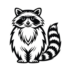 Stylized Raccoon with Bold Outline, Animal Mascot, Standing Isolated
