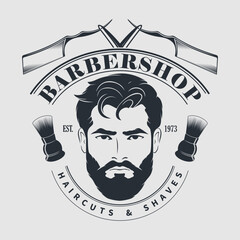 Barbershop poster, banner template with Bearded men. Vector illustration