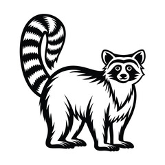 Standing Raccoon with Striped Tail Wildlife Animal Isolated on White in Bold Style