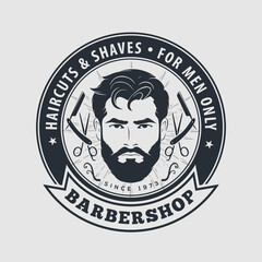 Barbershop poster, banner template with Bearded men. Vector illustration