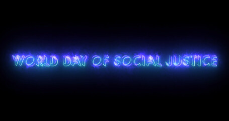 World Day of Social Justice text animation. World Day of Social Justice text background. Neon-colored Social Justice text for banner, social media, and Science. Easy to put into any video.