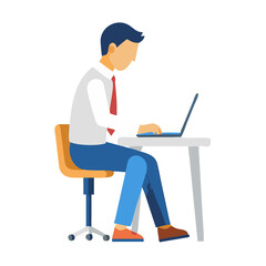 Office Worker Sitting with Laptop