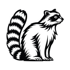 Cartoon Raccoon Silhouette Standing Profile Isolated on White Background, Animal