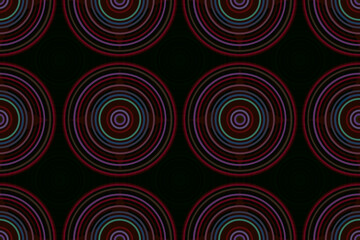 細い重なり合う多重の円のシームレス模様 黒やピンクや紫や緑