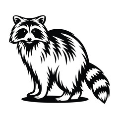 Standing Raccoon Black and White Minimalist Design, Wildlife Icon, Mammal