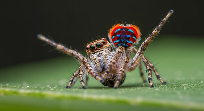 Fototapeta Vibrant Peacock Spider on Leaf