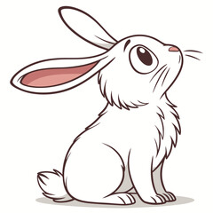 Cartoon White Bunny Character with Brown Outline Looking Upwards in Adorable Style