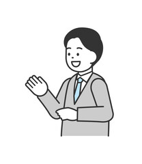 手を添えて説明する男性のイラスト　ベクター
