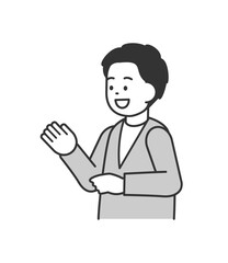 手を添えて説明する男性のイラスト　ベクター
