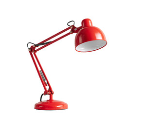 Red Metal Adjustable Desk Lamp on Transparent Background, PNG