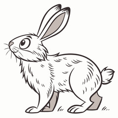 Cartoon White Rabbit Standing Profile, Thick Outline, Simple Shading, Animal