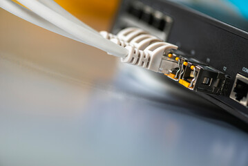 Network IT infrastructure components, switch with connected cable