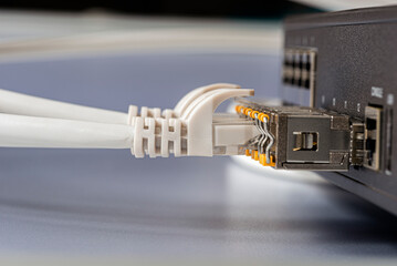 Network IT infrastructure components, switch with connected cable