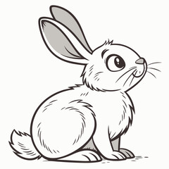 Cartoon Rabbit Isolated, Sitting Upright, Detailed Lines, Grayscale Palette, Cute Animal