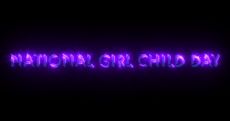 National Girl Child Day text animation.Girl Child Day text background.Neon-colored Girl Child Day text for banners, social media, Marketing, Sales, and Science.Easy to put into any video.
