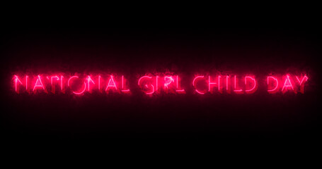 National Girl Child Day text animation.Girl Child Day text background.Neon-colored Girl Child Day text for banners, social media, Marketing, Sales, and Science.Easy to put into any video.