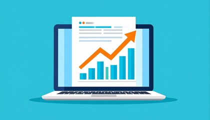 Document graphics with line chart and data. The graph is ascending.