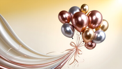 Realistic 3D-style balloons in bright shades set against a clean background