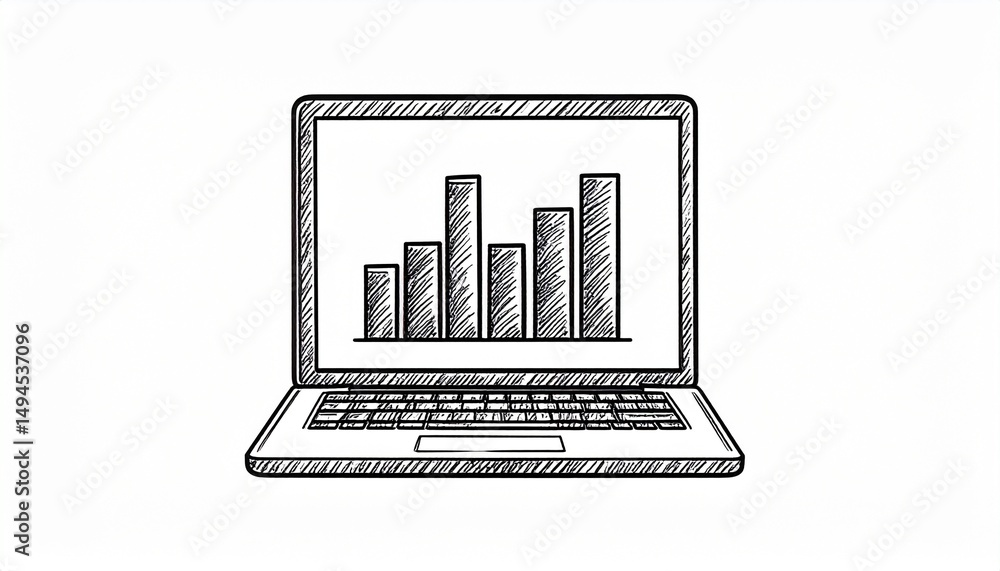 Poster sketch style illustration of column chart with financial growth analysis showing