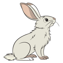 Cartoon Rabbit Sitting Upright, Cute Hare with Long Ears, Outline, Isolated