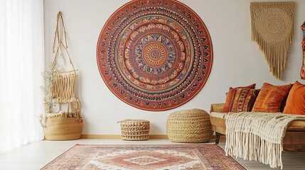 Boho-chic living room with vibrant wall decor